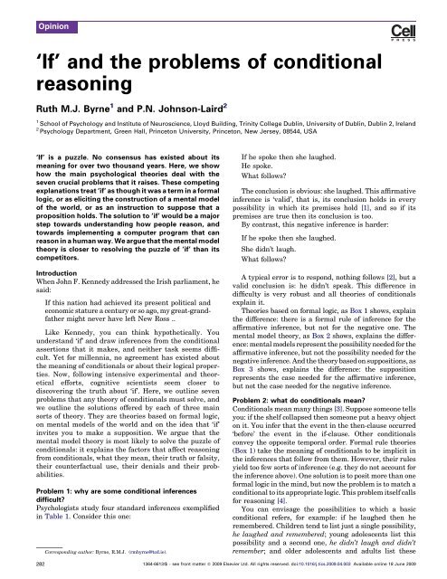 and the problems of conditional reasoning - Department of Psychology