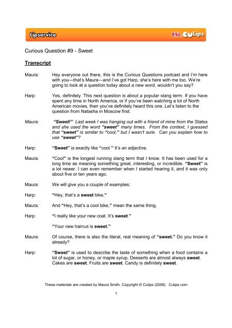 Curious Question 9 Sweet Transcript Culips Esl Podcast Curious Question 9 Sweet Transcript Culips Esl Podcast