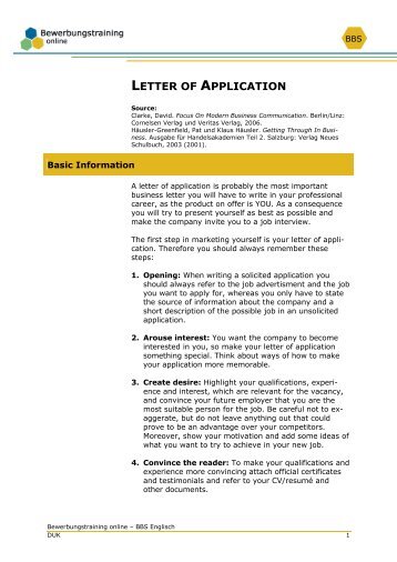 LETTER OF APPLICATION - Bewerbungstraining Online