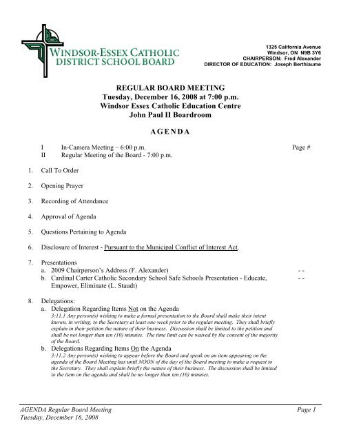 board report - Windsor-Essex Catholic District School Board