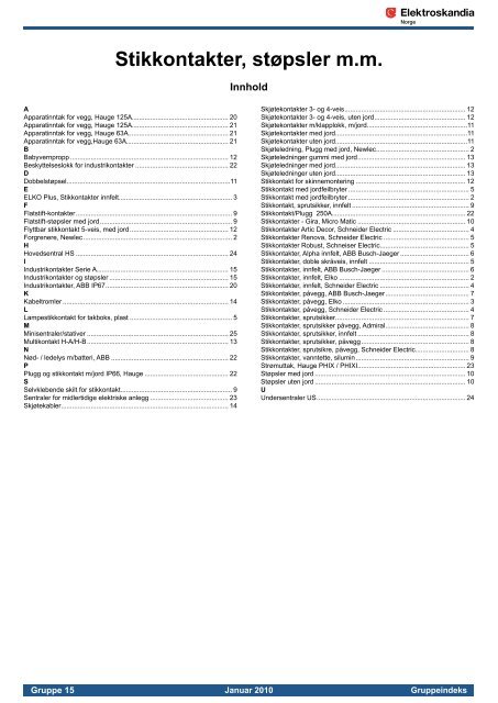 Stikkontakter, stÃ¸psler m.m. - Elektroskandia