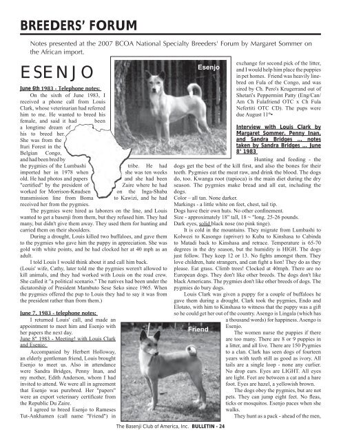 BCOA Bulletin January-February-March 2008 - the Basenji Club of ...