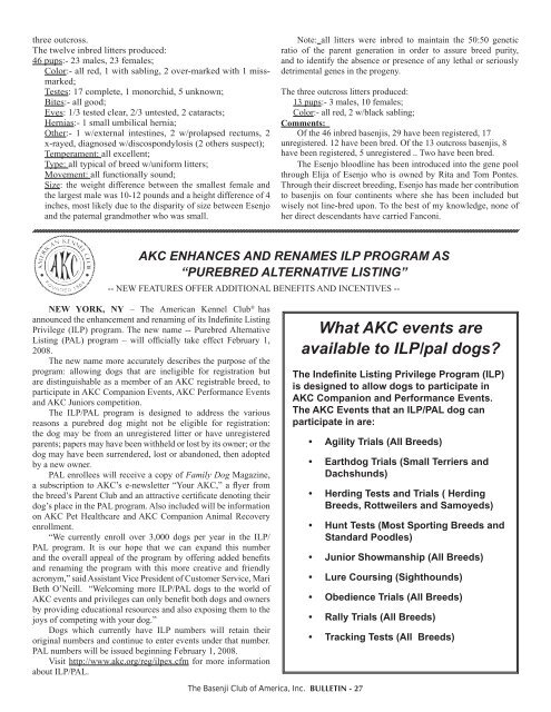 BCOA Bulletin January-February-March 2008 - the Basenji Club of ...