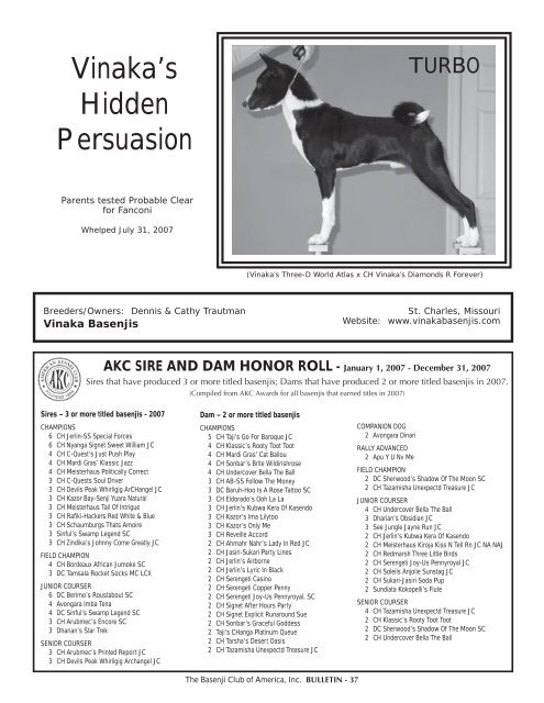 BCOA Bulletin January-February-March 2008 - the Basenji Club of ...