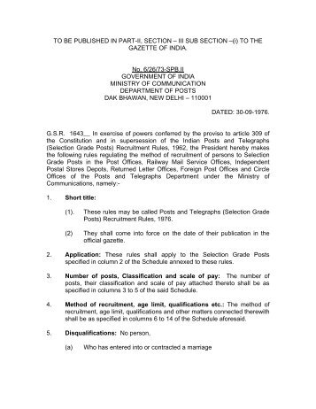TO BE PUBLISHED IN PART-II, SECTION â III SUB ... - India Post