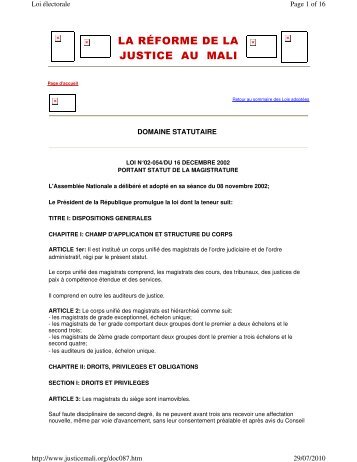 LA RÉFORME DE LA JUSTICE AU MALI