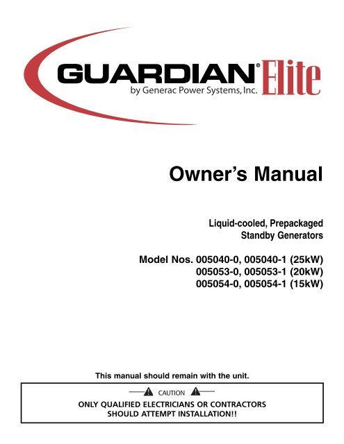 Owner's Manual - Generac Parts