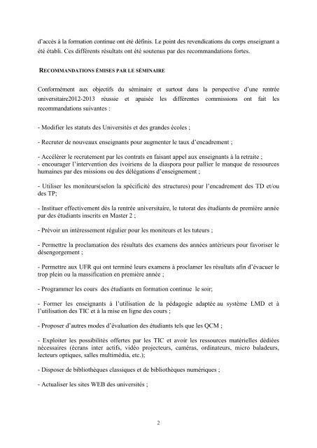 RAPPORT FINAL DU SÃMINAIRE DE PRÃPARATION ... - Abidjan.net