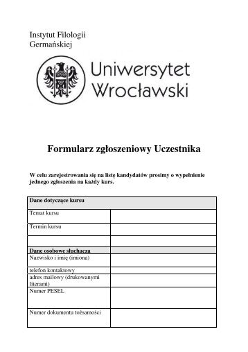 Formularz zgłoszeniowy słuchacza - Instytut Filologii Germańskiej