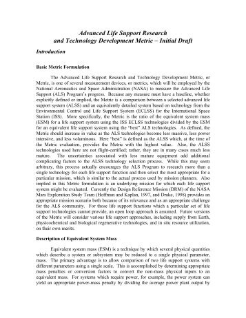 Advanced Life Support Research and Technology Development Metric