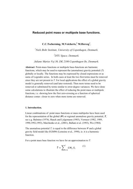 Reduced point mass or multipole base functions. - Niels Bohr Institutet