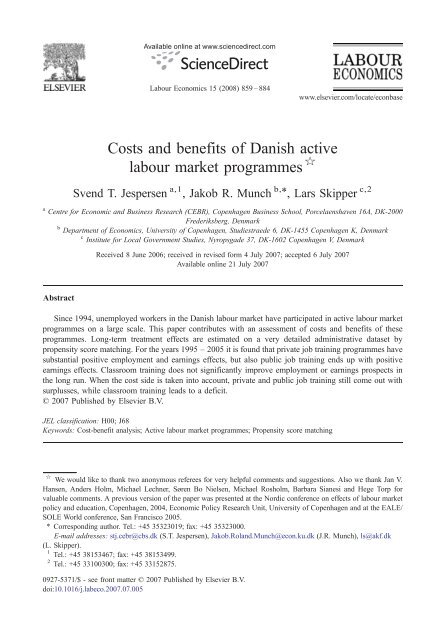 Costs and benefits of Danish active labour market programmes