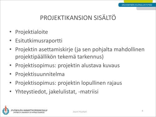 Projektin dokumentointi