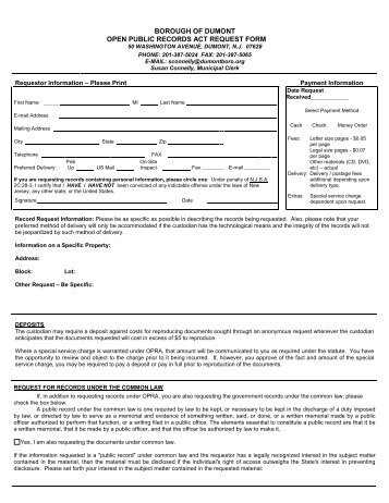 Open Public Records Request Form (OPRA) - Dumont