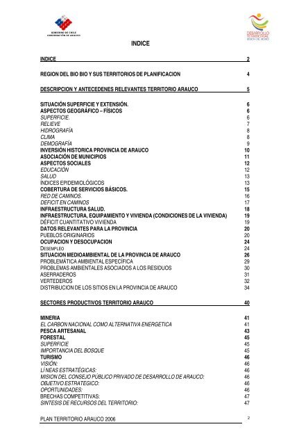 PLAN TERRITORIO ARAUCO 2006 - Portal Comunitario del Bío Bío