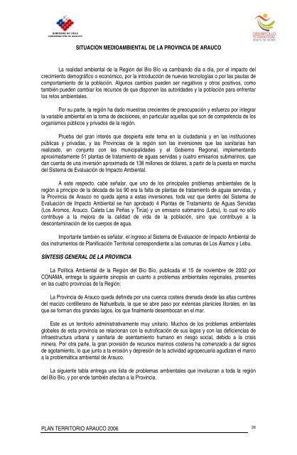 PLAN TERRITORIO ARAUCO 2006 - Portal Comunitario del Bío Bío