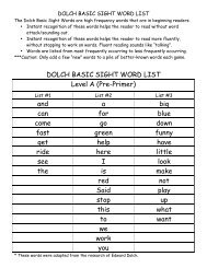 DOLCH BASIC SIGHT WORD LIST