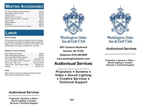Audiovisual Services - Washington Duke Inn & Golf Club