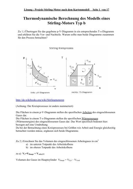 Thermodynamische Berechnung des Stirlingmotors - AstroMedia