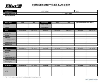 CUSTOMER SETUP TUNING DATA SHEET - Elka Suspension