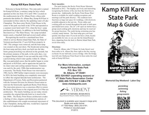 Kamp Kill Kare State Park Map & Guide (pdf) - Vermont State Parks