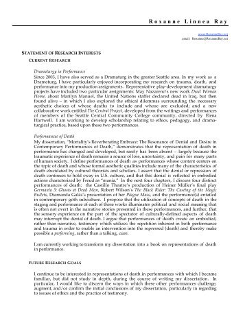 Statement of Research Interests - Roxanne Linnea Ray