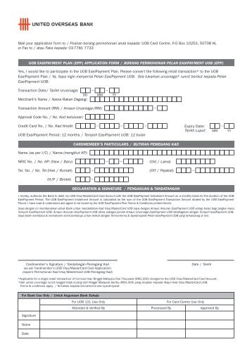 Yes, I would like to participate in the UOB EasiPayment Plan. Please ...