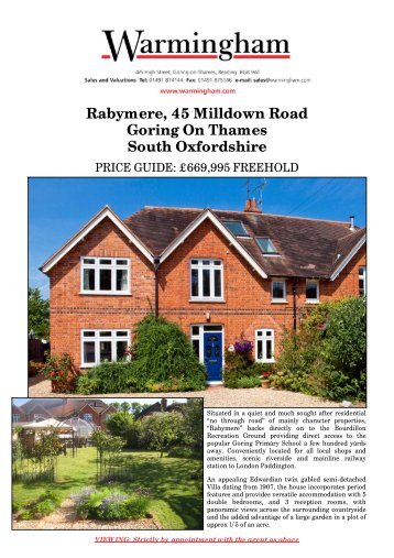 Rabymere, 45 Milldown Road Goring On Thames South Oxfordshire