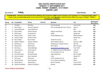 11 September 2011 - Entry List - WA Sporting Car Club