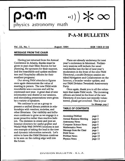 PAM Bulletin - Physics-Astronomy-Mathematics Division - Special ...