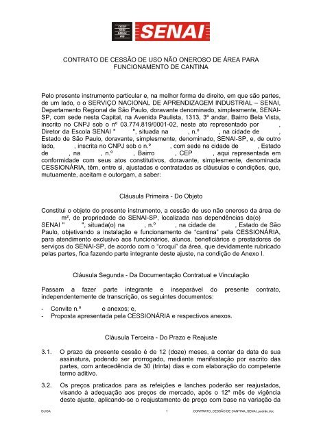 CONTRATO DE CESSÃO DE USO NÃO ONEROSO DE ... - Senai