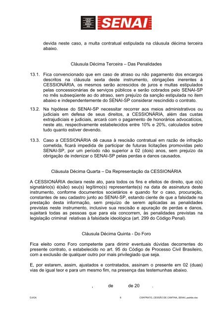 CONTRATO DE CESSÃO DE USO NÃO ONEROSO DE ... - Senai