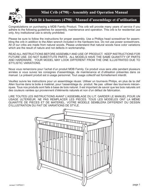Mini Crib (4798) - Assembly and Operation Manual ... - DaVinci Baby