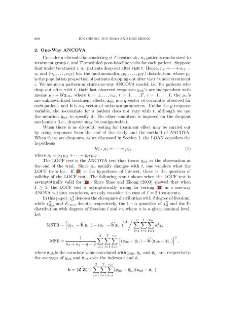 last observation analysis in anova and ancova - Institute of Statistical ...