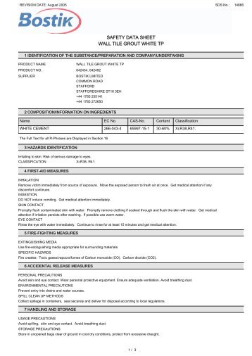 safety data sheet wall tile grout white tp - Trademate Home Page