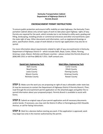 District 9 Encroachment Permit - Kentucky Transportation Cabinet
