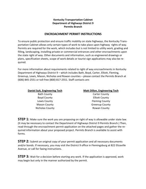 District 9 Encroachment Permit Kentucky Transportation Cabinet