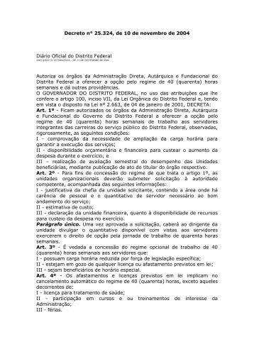 Decreto n° 25.324, de 10 de novembro de 2004 Diário ... - SINPRO-DF