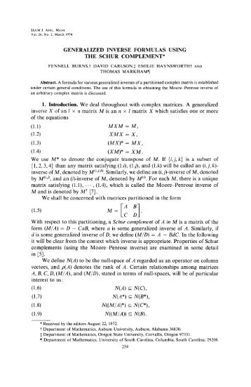 Generalized inverse formulas using the Schur ... - Benisrael.net