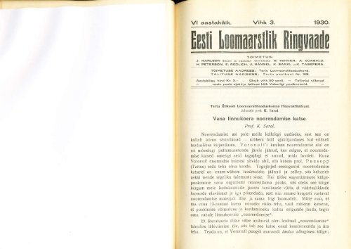 1930 Ringvaade nr.: 3 Tartu Ãlikooli Loomaarstiteaduskonna ...