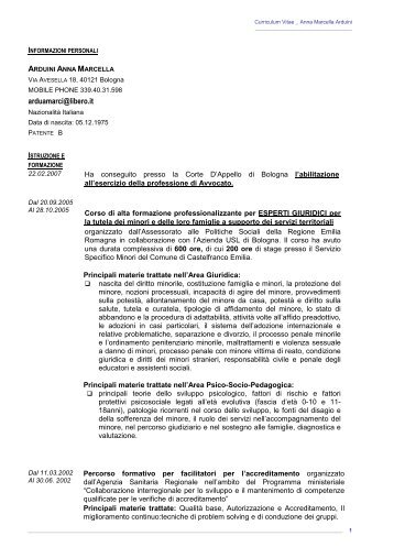 CV Annamarcella Arduini - Provincia di Reggio Emilia