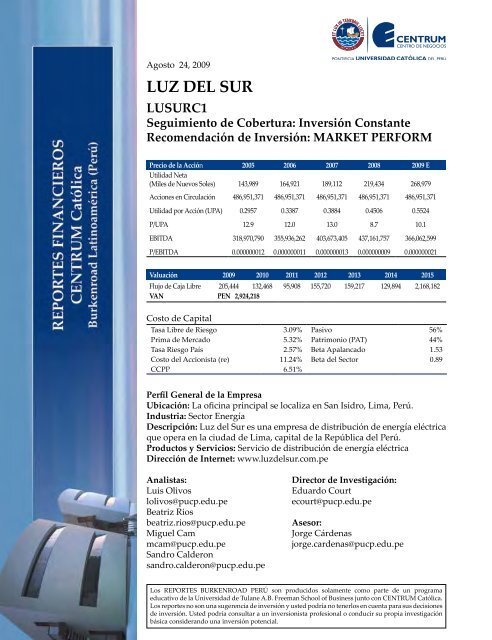 LUZ DEL SUR - Tulane Burkenroad Reports Latin America