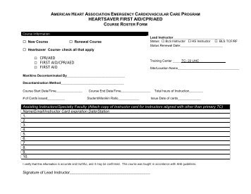 2012 Heartsaver FIRST AID-CPR-AED Course Roster