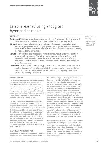 Lessons learned using Snodgrass hypospadias repair - IJMS | Irish ...