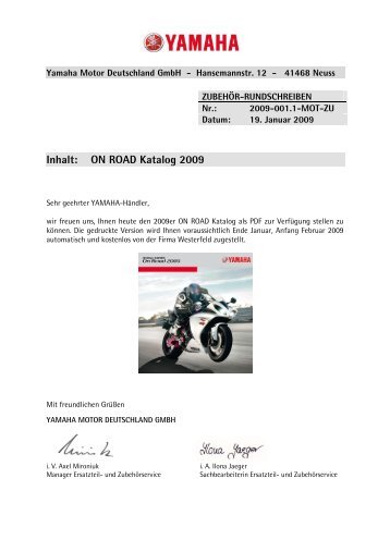 Inhalt: ON ROAD Katalog 2009 - walz motor sport gmbh