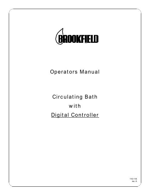 Operators Manual Circulating Bath with Digital Controller