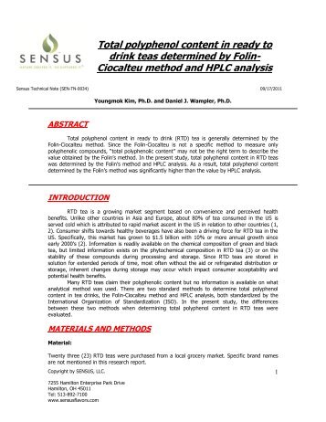 Total polyphenol content in ready to drink teas determined by ...Folin ...