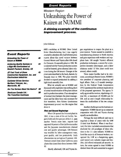 Unleashing the Power of Kaizen at NUMMI - Association for ...