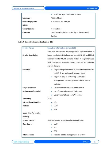 DOSM User & Technical Requirement - Kementerian Sumber Manusia