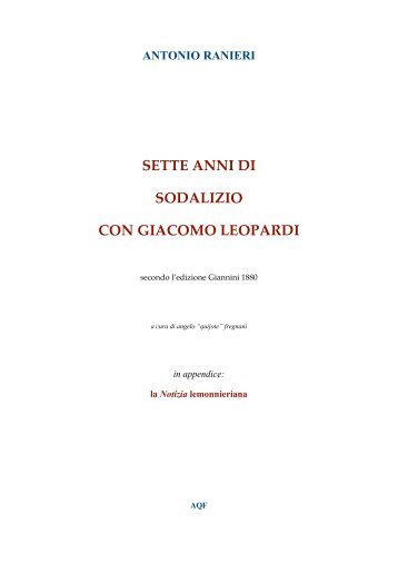 Sette anni di sodalizio con Giacomo Leopardi - Biblioteca dei ...